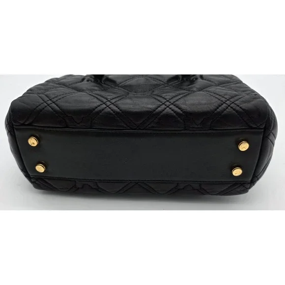 Metrocity Black Quilted Leather Satchel Made In Italy With Gold Hardware #0349 - Picture 4 of 16